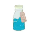 Macro detail of enamel bottle brooch with Drink Me tag and blue glitter texture - Bottle Style (CC1680)