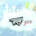 Cute paper airplane enamel brooch with red heart detail on cartoon card background - White Paper Airplane Style (XZ0935)