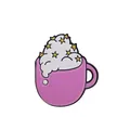Detailed macro of a pink enamel coffee mug pin with white cream and yellow stars - Soft Serve Ice Cream (No Card Packaging) YH323