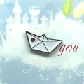 Cute white enamel paper boat pin with silver glitter and red heart detail - White Glitter Paper Boat Style (XZ0937)