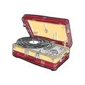 Vintage red and cream vinyl record player brooch in alloy enamel with retro music theme - Retro Record Player Style (XZ1249)