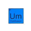 Blue square enamel pin featuring periodic table style Um Confusion chemical element design - Um Confusion Style (XZ1175)
