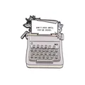 Retro typewriter enamel brooch with 'Don't stop until you're proud' quote and flowers - Grey Typewriter Quote Style (XZ1259)