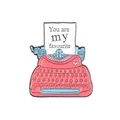 Pink and blue vintage typewriter enamel pin with You are my favourite message - Pink Blue Typewriter Love Style (XZ1260)