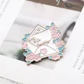 Enamel lapel pin with 'Dear Peter Kavinsky' envelope and pink roses on a gold finish - Envelope Style (MZ004)