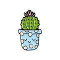 Broche émaillée cactus mignon dans un pot bleu souriant avec fleur rose - Style Plante en Pot Cactus (XZ2475)
