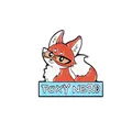 Cartoon red fox wearing black glasses enamel pin with a Foxy Nerd banner design - Foxy Nerd Style (WY0052)