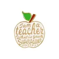 Weißer Emaille-Apfel-Anstecknadel für Lehrer mit Goldrand und Spruch - Weiß