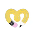 Spilla creativa in smalto a forma di cuore con matita gialla e scritta Make More Art - Wy0349