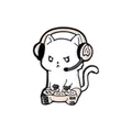 Cute gamer cat enamel pin badge featuring a white cat with a headset and game controller - Gaming Cat With Headset And Controller (WY0155)