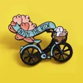 Cartoon bicycle enamel pin badge with dog in basket and Enjoy The Ride banner - Bicycle With Dog Style (XZ1683)