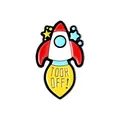 Cartoon-Raketen-Emaille-Brosche mit Took Off-Slogan und buntem Astronauten-Stil - Wy0301