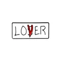 Lover rectangular enamel pin with red V design made of high quality zinc alloy - Lover Lettering Style (WY0380)