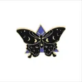 Gothic butterfly enamel pin with black wings, celestial moon motifs and purple triangle - Black Butterfly with Moon (WY0704)