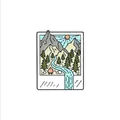 Creative polaroid frame enamel pin featuring mountain scenery and forest river - Polaroid Frame Style (WY0617)