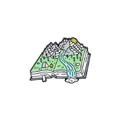 Creative enamel brooch featuring an open book with snow mountains and river scenery - Book Landscape Style (WY0618)