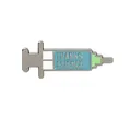 Syringe enamel brooch with blue filling and Thanks Science text on white background - Thanks Science Syringe Style (WY1142)