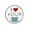 Enamel lapel pin with heart and mask icon in white round alloy badge finish - Heart Mask Style (WY1143)