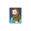 Spilla smaltata artistica di Van Gogh con girasole in vivaci colori arancio e blu - Stile Cartoon Van Gogh Con Fiori (CC2014)