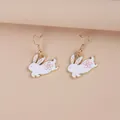 Süße weiße Hasenohrringe mit rosa Kirschblüten und Goldhaken für Frauen - Sakura Hase Stil (EAR3297)