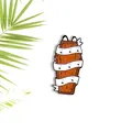Halloween enamel pin featuring a wood-textured coffin wrapped in ghost bandages - Ghost Ribbon Wrapped Coffin Style (XZ1733)