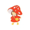 Broche mignonne fille de dessin animé en alliage avec chapeau champignon émaillé - Petite Fille avec Chapeau Champignon (xz5256)