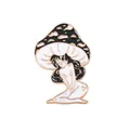 Macro shot of an alloy enamel brooch featuring a stylized mushroom girl in black and white - Black Cap (xz5882)