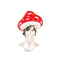 Detail of red mushroom girl enamel pin with gold plating and glossy finish texture - Red Cap (xz5883)