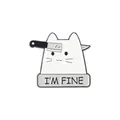 Badge chat blanc rigolo avec texte I'M FINE et effet de couteau en émail brillant - Style de Chat I'm Fine (WY2622)