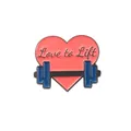 Spilla cuore rosa smaltata con scritta Love to Lift e bilanciere per fitness - Wy2678