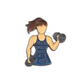 Spilla fitness in smalto con ragazza che solleva pesi e citazione motivazionale - Wy2679