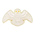 Exquisite white owl enamel brooch with gold trim and yellow eyes in flying pose - White Spreading Wings Owl Style (WY2906)