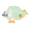 Anime girl enamel pin with green hair and starry night galaxy elements on gold finish - Planet Girl Style (WY2903)