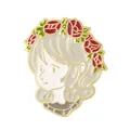 Anime girl enamel pin with red flower crown and gold finish cartoon badge accessory - Rose Girl Style (WY2904)