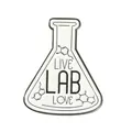 Καρφίτσα σμάλτου κωνική φιάλη με κείμενο LIVE LAB LOVE και χημικούς τύπους - Στυλ Φιάλη Εργαστηρίου (WY2963)