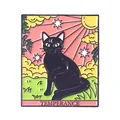 Nahaufnahme eines rechteckigen Tarot-Abzeichens mit schwarzer Katze und Temperance-Schrift - Mäßigkeit Stil (XZ6446)
