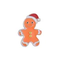 Cute gingerbread man enamel brooch with Christmas hat and yellow buttons on white background - Gingerbread Man Style (W7342)