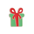 Macro view of Christmas gift box enamel brooch with green base and red bow detail - Gift Box Style (W7344)