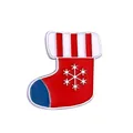 Detail of a Christmas stocking enamel brooch with red snowflake design and blue accents - Christmas Stocking Style (W7348)