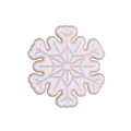 Detail showing an elegant white and gold snowflake enamel brooch with geometric symmetry - Snowflake Style (W7349)
