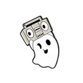 Cartoon weißer Geist Emaille Pin mit Retro Boombox, trendige Legierung Metall Brosche - Radio Gespenst (WY1333)