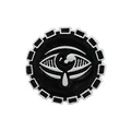 Detailed view of gothic eye with teardrop enamel pin featuring black and white geometric design - One Eye Teardrop (CC070)