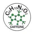 Macro detail of scientific caffeine molecule pin showing C8H10N4O2 formula and structure - Caffeine Molecule Style (W7448)