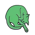 Macro detail of cute green cat enamel brooch pin with black metallic outlines on white background - Green Sleeping Cat (W7550)