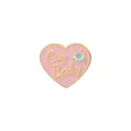 Detail of pink heart enamel brooch featuring gold Cry Baby text and a blue teardrop eye - Pink Heart Crying Eye And Cry Baby Quote