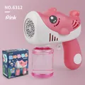 Pink 12-hole dolphin bubble machine with colorful lights and automatic solution bottle - Pink