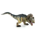 Realistic feathered Tyrannosaurus Rex dinosaur figure in dark grey and yellow color scheme - Blue