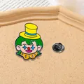Cute cartoon clown enamel pin with yellow hat and green hair on a textured display tray - Green Hair Yellow Top Hat Clown (CZ0166-4)