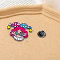 Cartoon clown girl enamel pin with heart glasses and colorful checkerboard hat - Pink Hair Heart Glasses Clown (CZ0166-2)