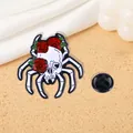 Detalle de pin esmaltado gótico con calavera blanca, rosas rojas y patas de araña - Estilo Esqueleto con Patas de Araña y Rosa (CZ0181-2)